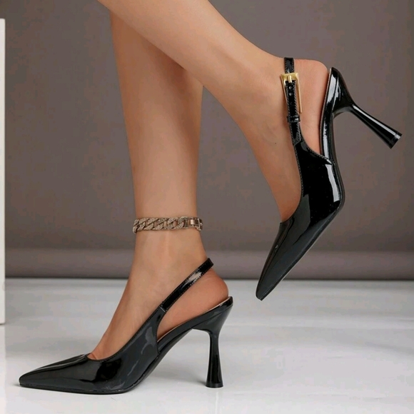 Women's High Heel Pointed Toe,Match Any Dress, Fashionable Buckled Stone Pattern - Picture 3 of 7